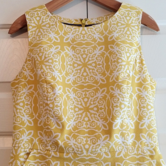 Boden Talia Dress Textured Yellow Damask Size 8 - Picture 3 of 8